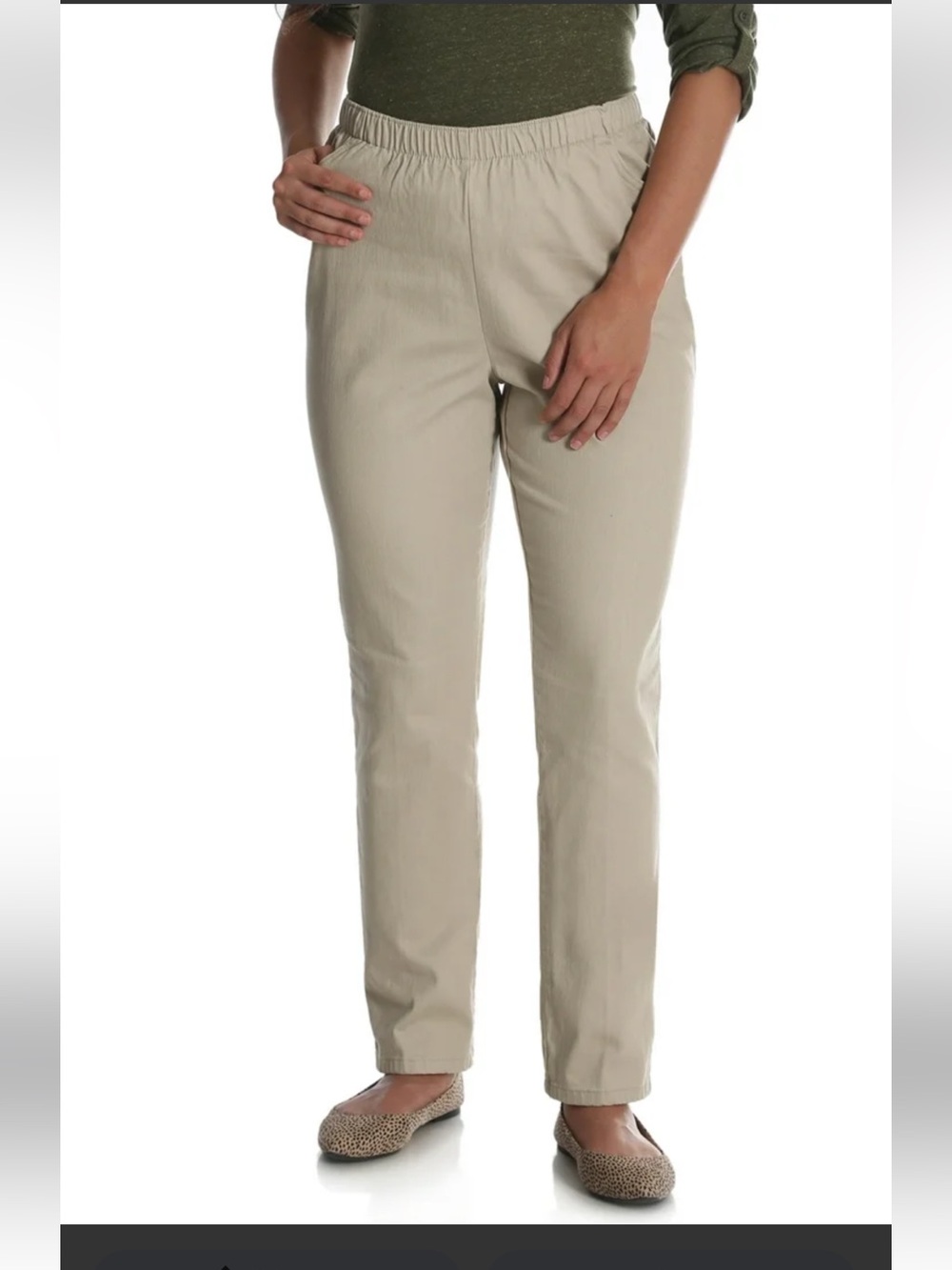Chic Pull In Khaki Pants with Elasticized Waist and Front Pockets Size Woman 16